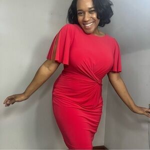 Ralph Lauren coral red bodycon midi dress short sleeve business casual everyday
